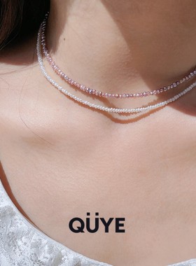 2mm巨好看2色极细极小米珠天然淡水baby珍珠项链粉紫色短款锁骨链