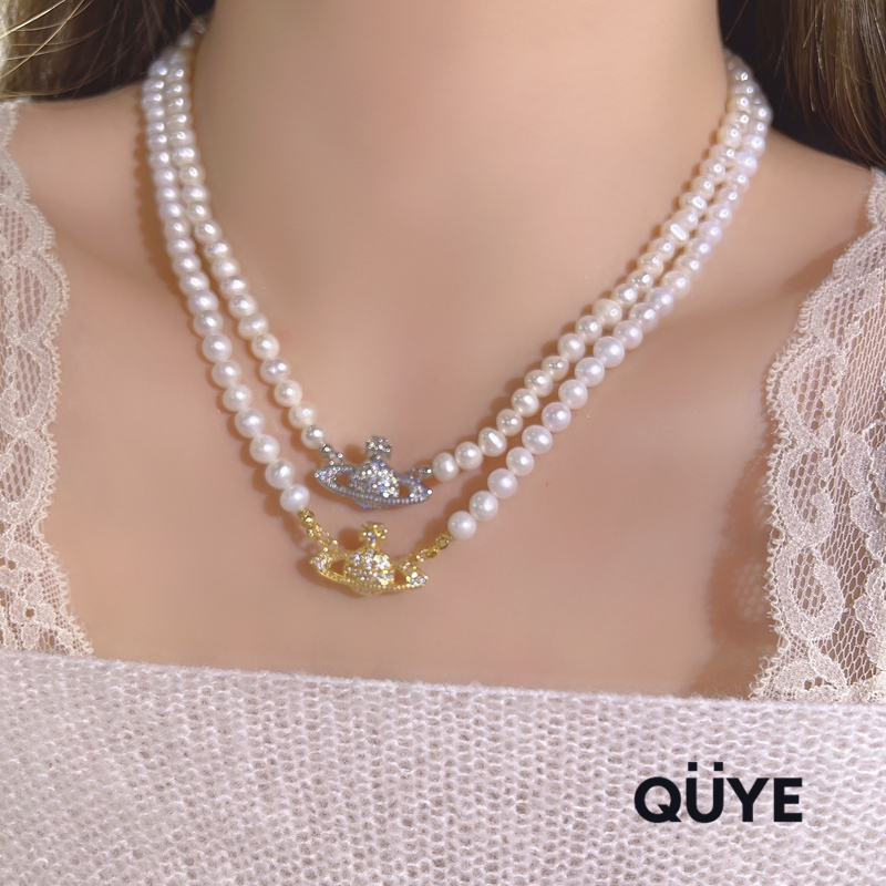 QUYE/高版本西太后立体土星星球天然珍珠项链高级感锁骨链配饰女