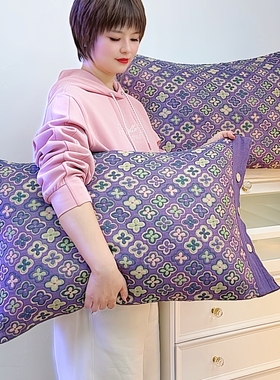 A类色织提花双层纱纯棉枕套一对大号装纽扣枕套内胆成人枕套