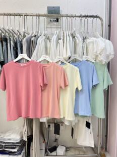 宽松纯色百搭小个子 夏季 甜美风可爱风简约基础款 多色圆领正肩短袖