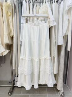 甜美蕾丝拼接白色温柔高腰半身裙女夏季 显瘦垂感百搭裙子 2026新款