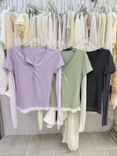 显瘦打底衫 T恤女修身 上衣 假两件长袖 甜美风可爱风女t2026春夏新款