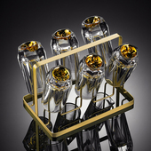 金山二两白酒杯套装 家用玻璃2两中式 100ml金箔白酒酒具带刻度杯架