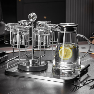 高档繁花玻璃杯饮料杯家用透明水壶水杯客厅待客茶杯精致杯具套装