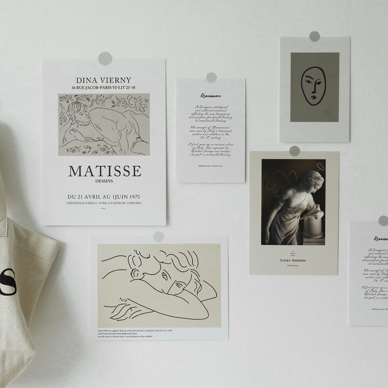 ins风装饰卡片插画墙壁复古艺术小文艺简约油画房间墙面贴画民宿