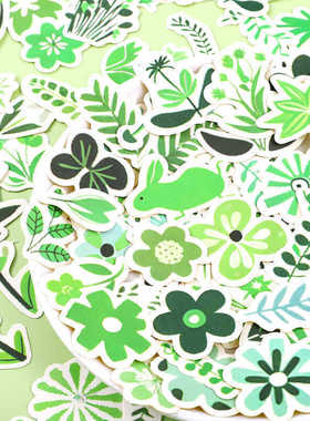 绿色系花草植物装饰笔记本电脑手账贴纸70张树叶清新DIY手机贴画