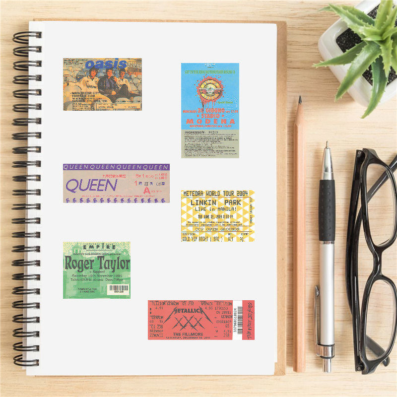 86张复古DIY手机摇滚乐队手账贴纸皇后枪花门票相册吉他头盔电脑