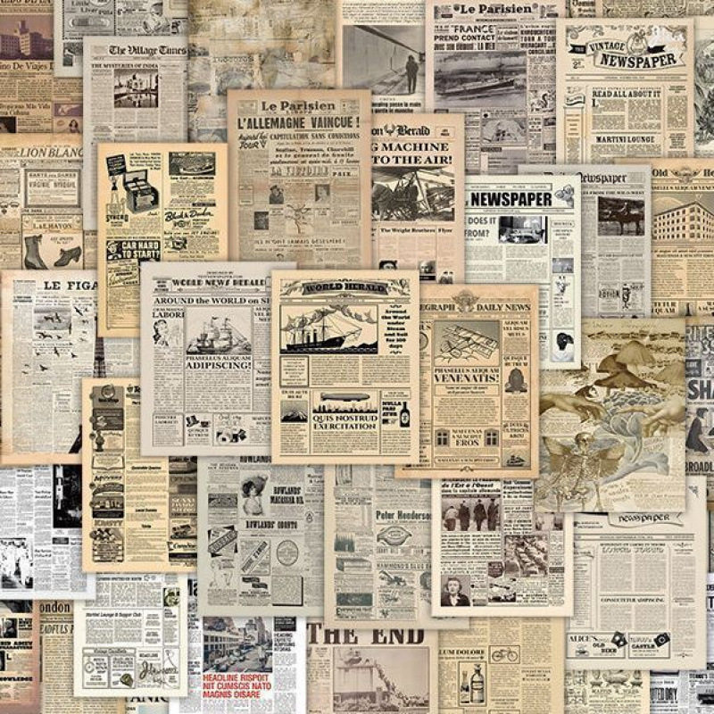 复古美式旧报纸贴纸126张DIY手机壳笔记本电脑头盔手账装饰贴画