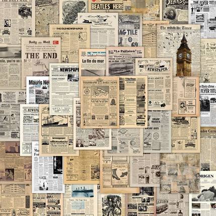 126张复古美式旧报纸贴纸手机笔记本日记手账电脑DIY装饰小图案