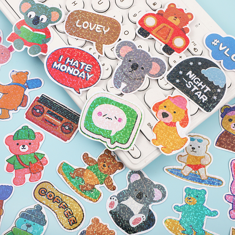 韩国dailylike镭射贴纸小熊卡通ins风手账高颜值韩系儿童女孩贴画