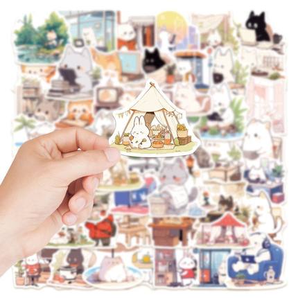 100张可爱动物贴纸卡通兔子小熊小狗DIY手账手机笔记本电脑装饰