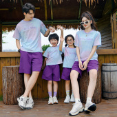 夏季 套装 2026新款 t恤母子母女装 紫色 一家三口扎染短袖 炸街亲子装