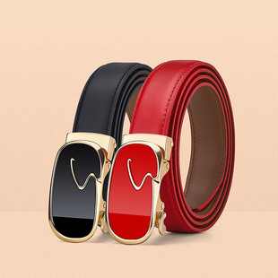 保罗正品真皮女士皮带自动扣头层牛皮配西装裤带时尚红色细腰带女