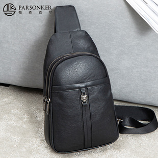 夏季新款男士真皮胸包 时尚简约斜挎包多隔层头层牛皮包厂家直销