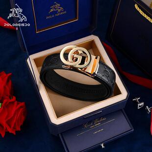 正品保罗男士皮带男款真皮高档双G自动扣腰带2024新款年轻人裤带