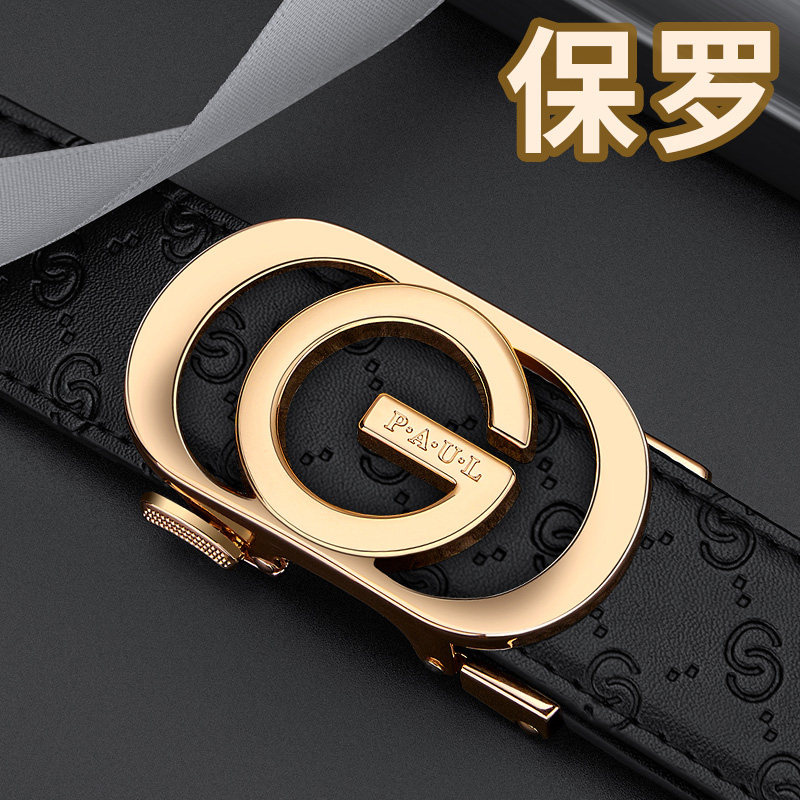 保罗正品皮带男款真皮自动扣2024新款腰带十大品牌纯牛皮时尚裤带