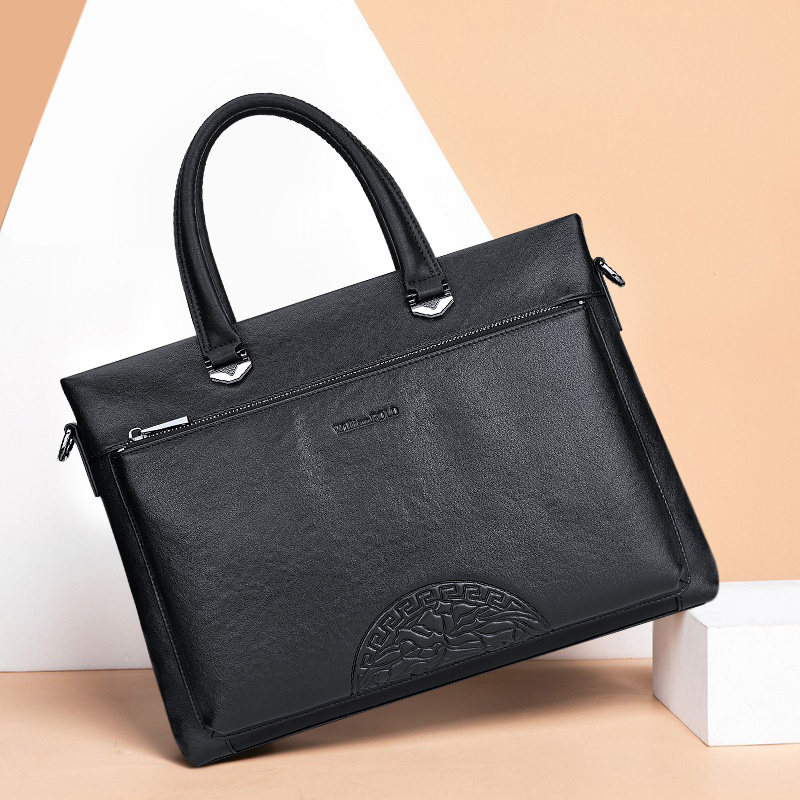 保罗男士公文包真皮商务办公手提包大容量简约单肩斜挎包牛皮男包