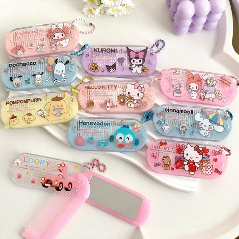 卡通可爱小梳子镜梳一体折叠儿童学生户外套装随身便携带梳子镜子