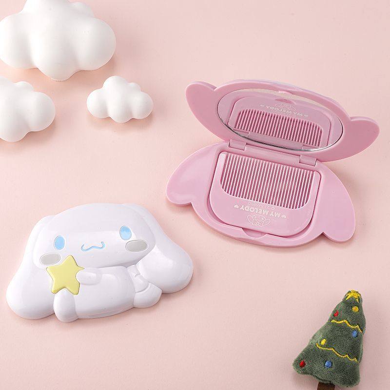 可爱创意梳子镜子二合一套装便携高颜值家用补妆镜细齿梳子化妆镜