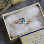 「水星之风」天然伦敦蓝托帕石浓郁蓝眼泪S925纯银镀金宝石戒指女