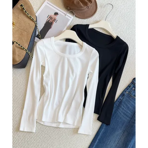 2025秋长袖上衣体恤打底衫弹力女士薄款新款螺纹内搭t恤圆领修身,女装/女士精品,T恤,淘宝优惠券,粉丝福利购,淘宝优惠卷