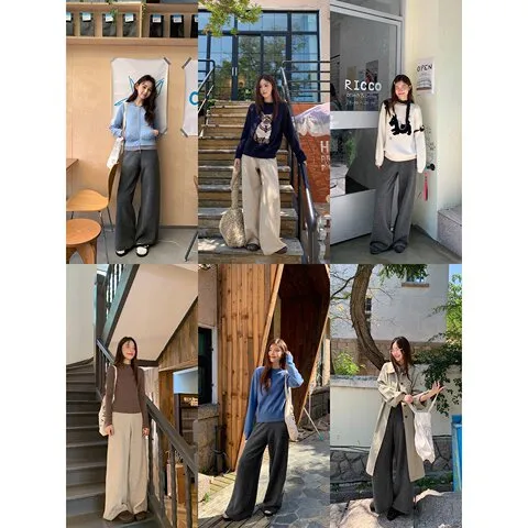 新款阔腿设计休闲裤秋季简约你好卡农女2025慵懒感长裤灰色针织,女装/女士精品,休闲裤,淘宝优惠券,粉丝福利购,淘宝优惠卷