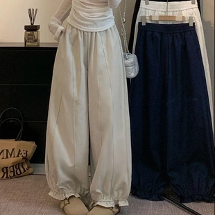木耳边裤子女秋季2025新款气球裤小个子高腰休闲阔腿裤灯笼花苞裤