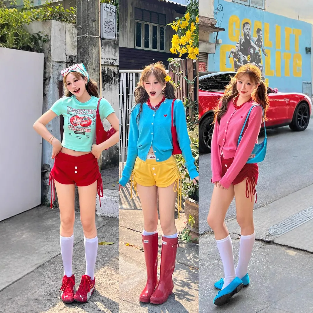 【显瘦神裤】抽绳褶皱灯笼红色短裤女夏季2024新款休闲高级裤,女装/女士精品,休闲裤,淘宝优惠券,粉丝福利购,淘宝优惠卷