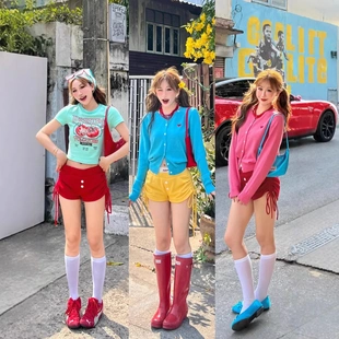 【显瘦神裤】抽绳褶皱灯笼红色短裤女夏季2024新款休闲高级裤