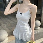 女装 2025夏季 韩版 纯欲蝴蝶结芭蕾风拼接下摆吊带内搭背心T恤上衣