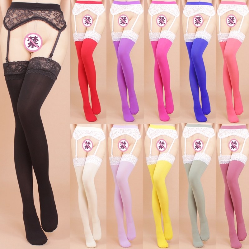 春秋中厚天鹅绒性感蕾丝花边长筒袜高筒袜彩色丝q袜女袜美腿吊带