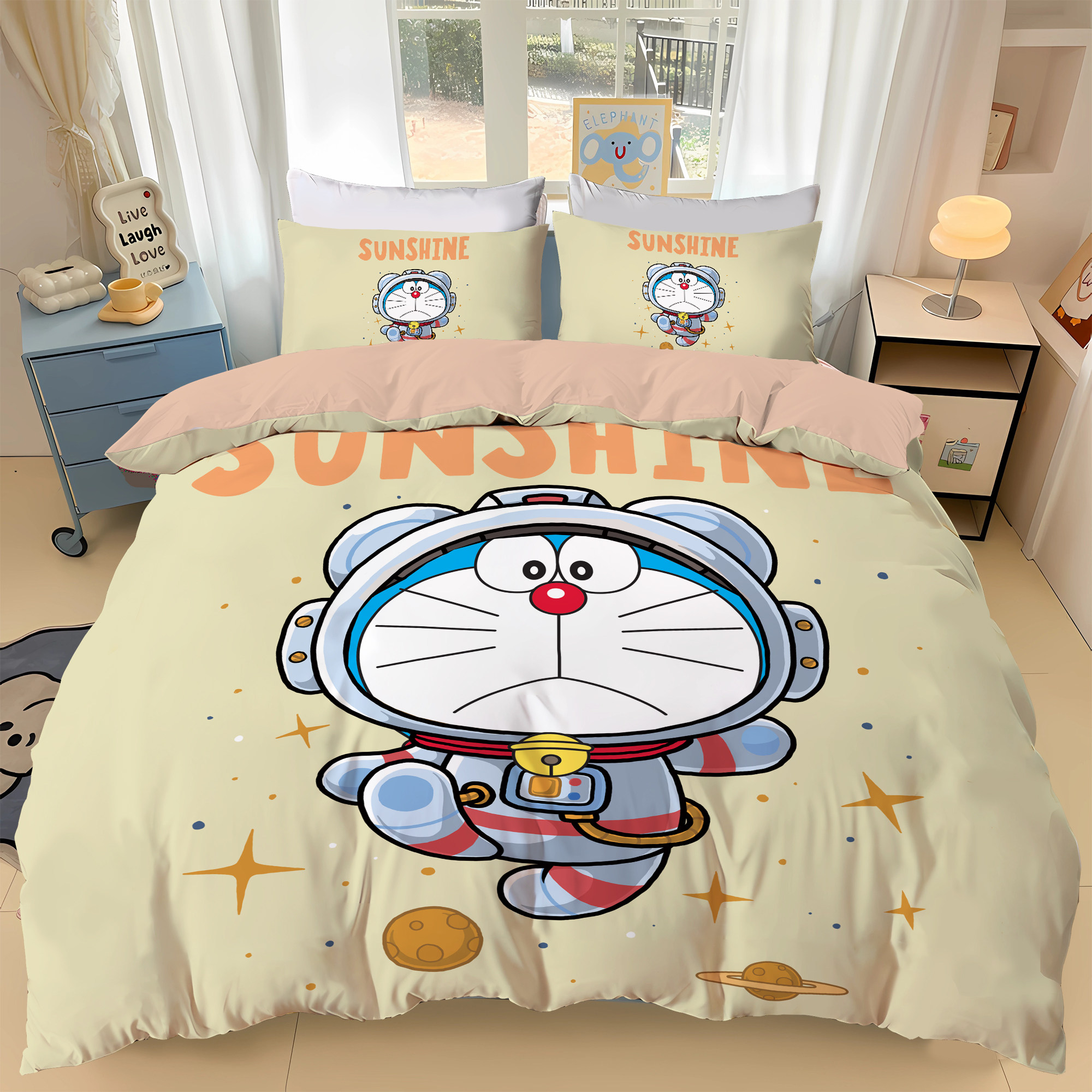 来图定制哆啦A梦四件套机器猫被罩床单卡通学生被罩家用床笠印花