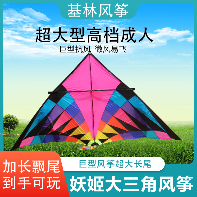 潍坊基林大型风筝成人专用妖姬微风易飞高档轮长尾巨型树脂杆伞布