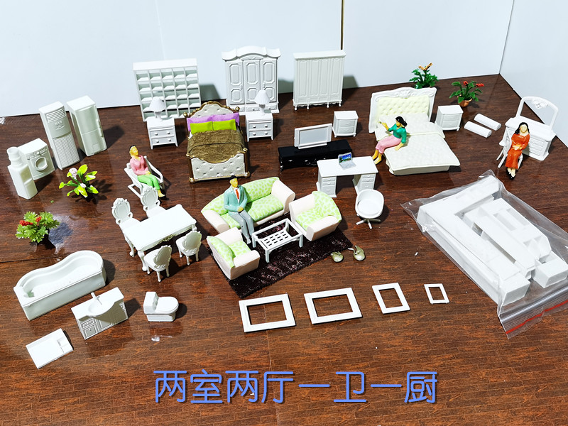 DIY室内家具 一两三居室户型套装 欧式三室两室二厅二卫一厨 1:25