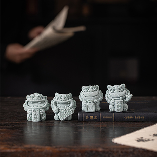 可爱石狮子称心如意茶宠摆件创意升职加薪工位稳定办公室桌面装饰