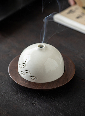 中式简约波浪纹盘香炉创意摆件