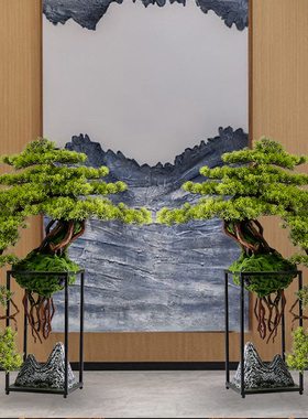 新中式创意手工工艺品家居客厅办公室彷真绿植迎客松桌面摆件造景