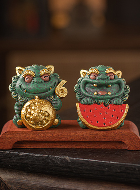 招财小狮子笑口常开治愈系摆件