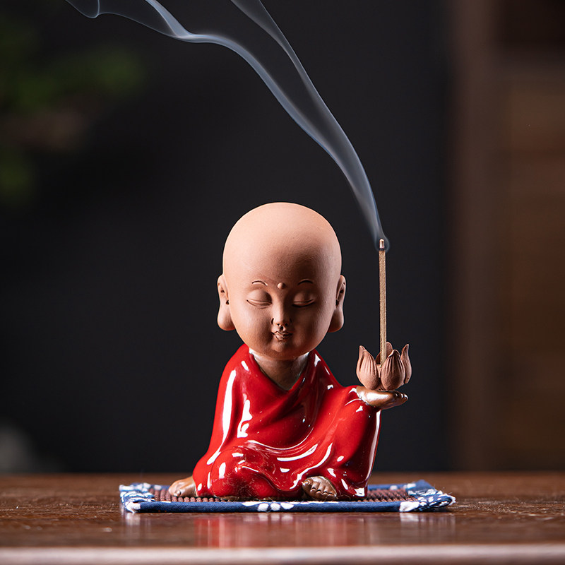 创意小和尚香插新中式紫砂家用茶室禅意小沙弥插香器桌面茶宠摆件