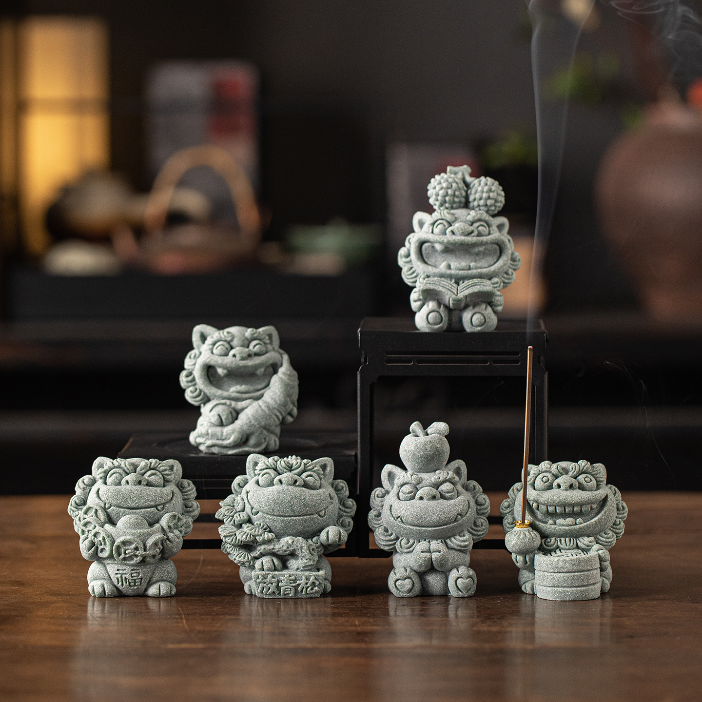 创意招财石狮子平安桌面摆件香插