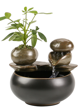 简约小号流水摆件陶瓷招财中式禅意茶桌茶台办公室桌面书房装饰品