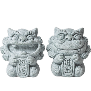 小清新可爱石狮子招财进宝一对礼盒装创意风狮爷茶宠摆件鱼缸造景