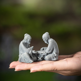 中式博弈仙翁下棋老者茶宠小摆件假山园艺盆景鱼缸茶桌茶台装饰品