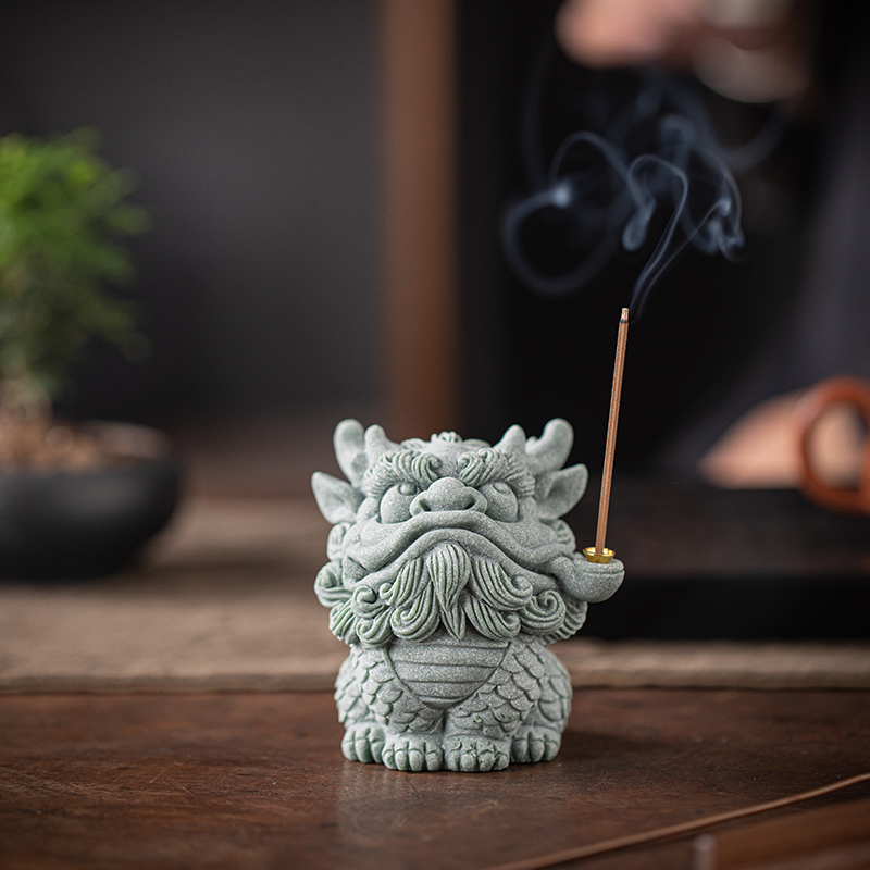 青砂石招财新中式桌面麒麟线香插