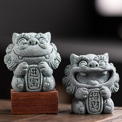国潮风小狮子可爱招财进宝茶宠摆件创意风狮爷鱼缸造景盆栽装饰品