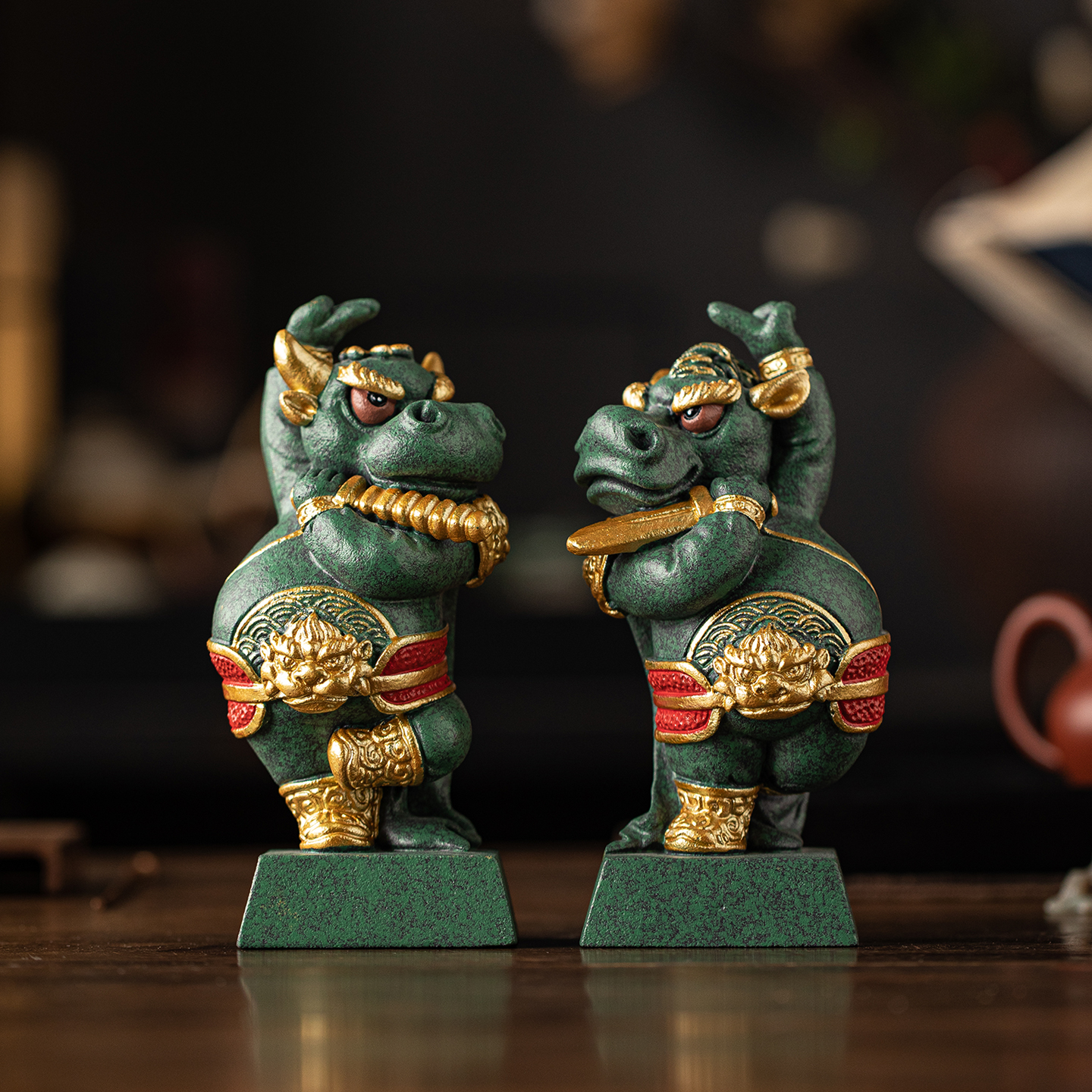 新中式瑞兽麒麟摆件装饰品牛马头