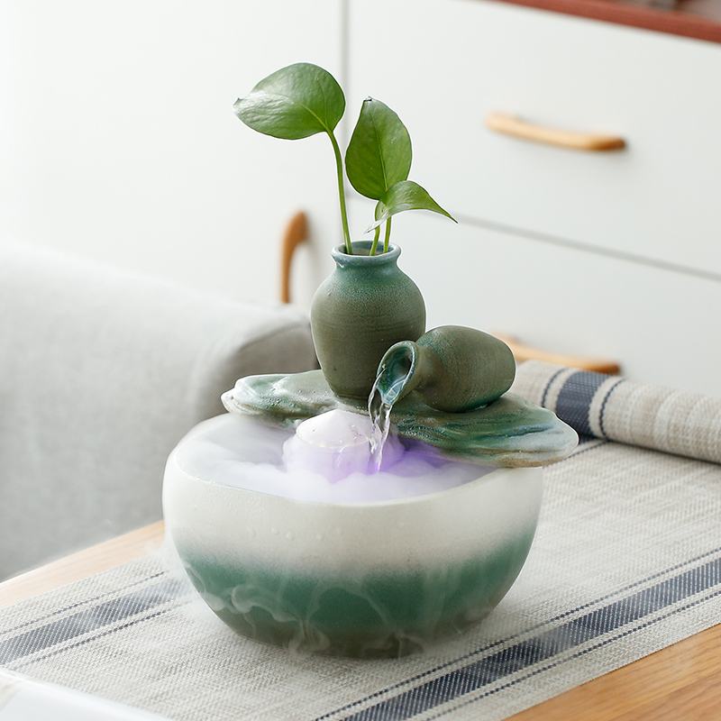 小型摆件创意中式家居客厅书房玄关装饰流水招财鱼缸Y加湿器送礼