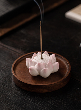 中式陶瓷莲花线香插香座摆件装饰