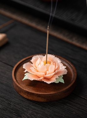 创意国潮陶瓷莲花牡丹香插座摆件