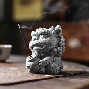 可爱小麒麟香插香托香器摆件创意招财吉祥物茶宠茶玩茶桌造景 中式